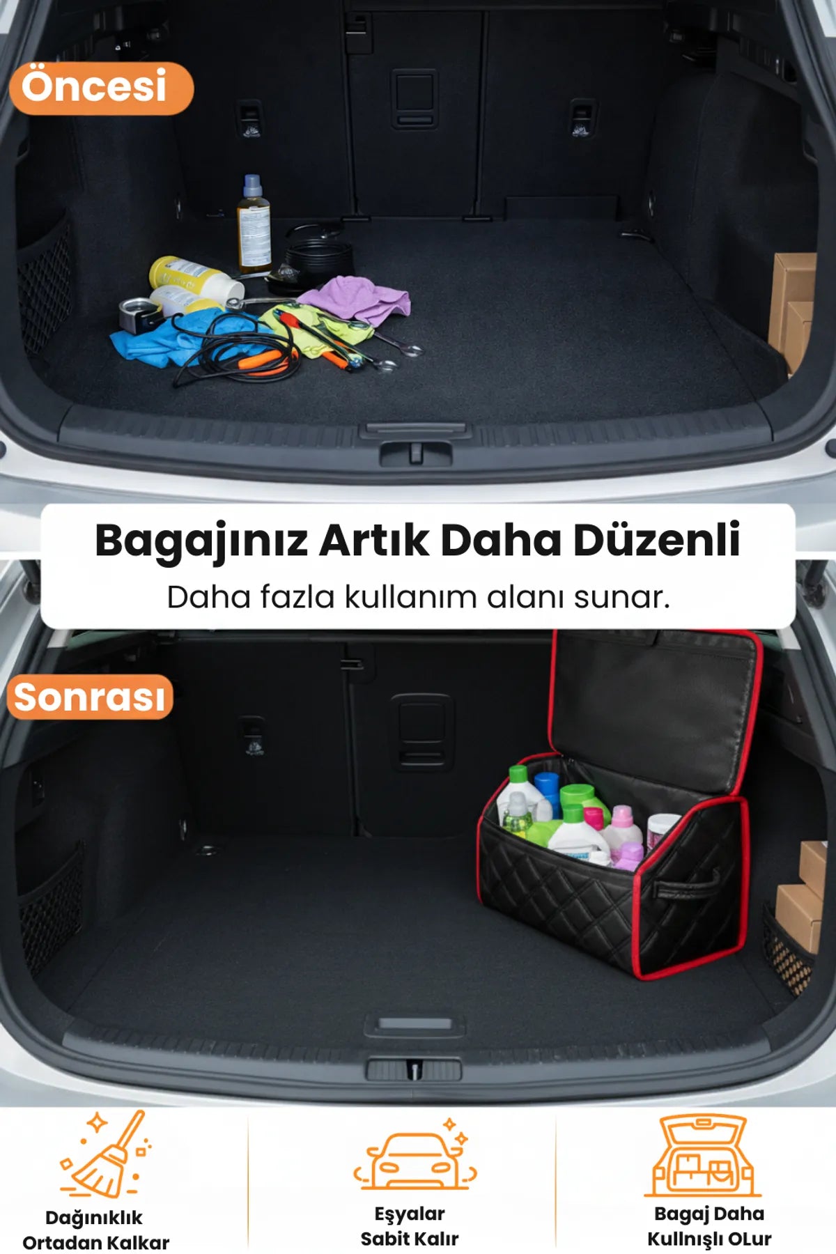 Oto Bagaj Çantası Çift Kat Deri Su Geçirmez Kaymaz Katlanır Araç Düzenleyici