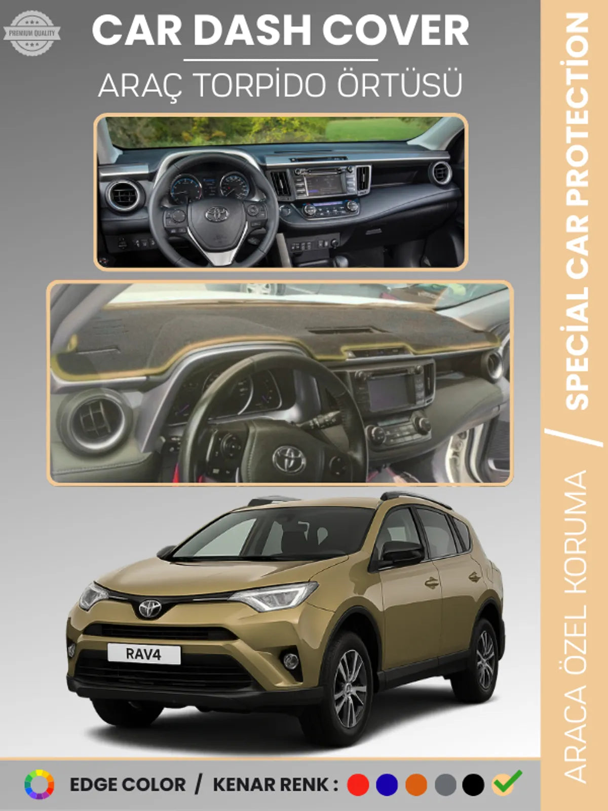 TOYOTA RAV4 XA40 (2013-2018) Uyumlu Torpido Örtüsü Araca Özel Ön Göğüs Koruma