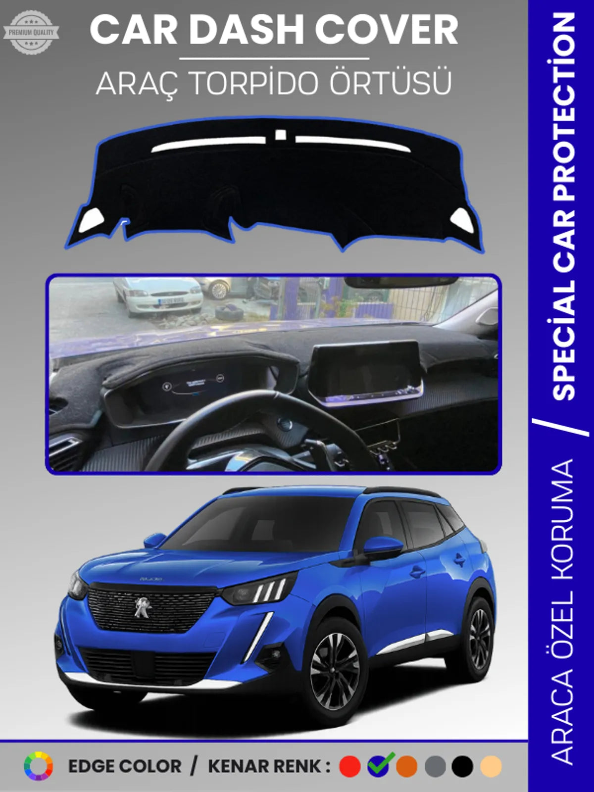 PEUGEOT 2008 (2019-2021) Uyumlu Torpido Örtüsü Araca Özel Ön Göğüs Koruma