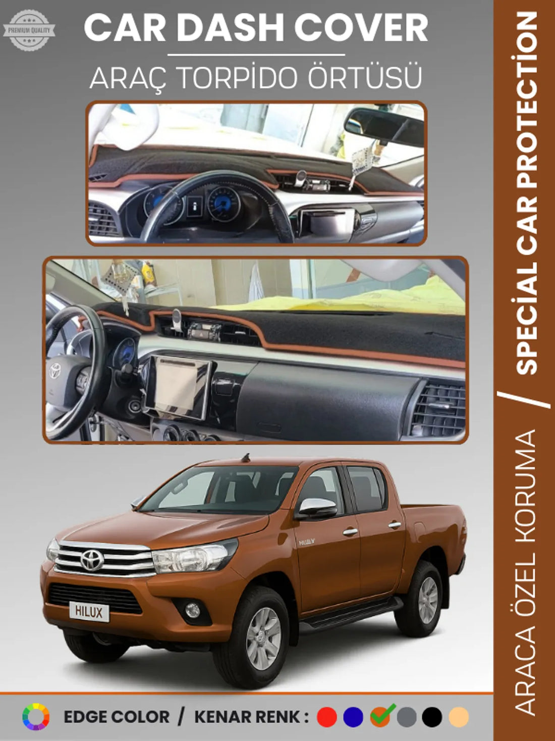 TOYOTA HILUX REVO (2015-2020) Uyumlu Torpido Örtüsü Araca Özel Ön Göğüs Koruma