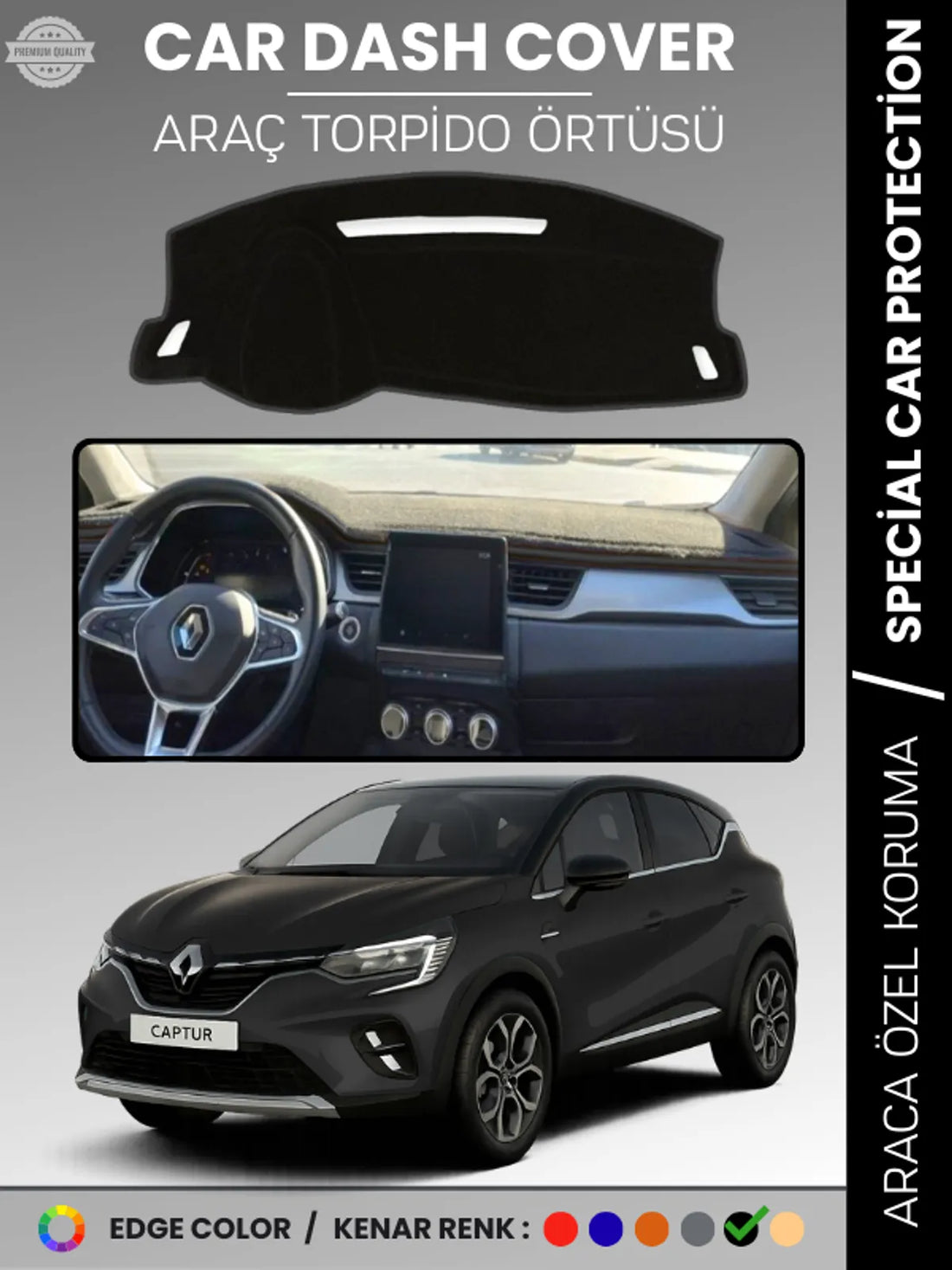 RENAULT CAPTUR (2019-2024) Uyumlu Torpido Örtüsü Araca Özel Ön Göğüs Koruma