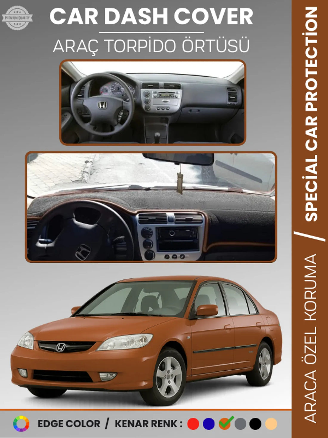 HONDA CIVIC VTEC2 (2003-2005) Uyumlu Torpido Örtüsü Araca Özel Ön Göğüs Koruma