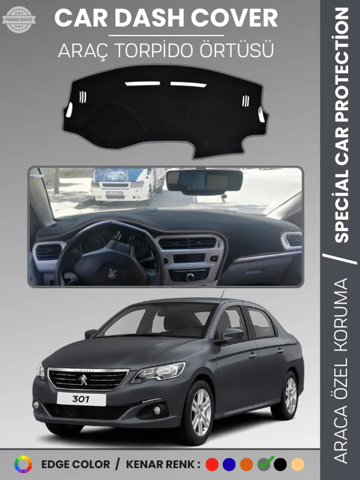 PEUGEOT 301 (2012-2024) Uyumlu Torpido Örtüsü Araca Özel Ön Göğüs Koruma