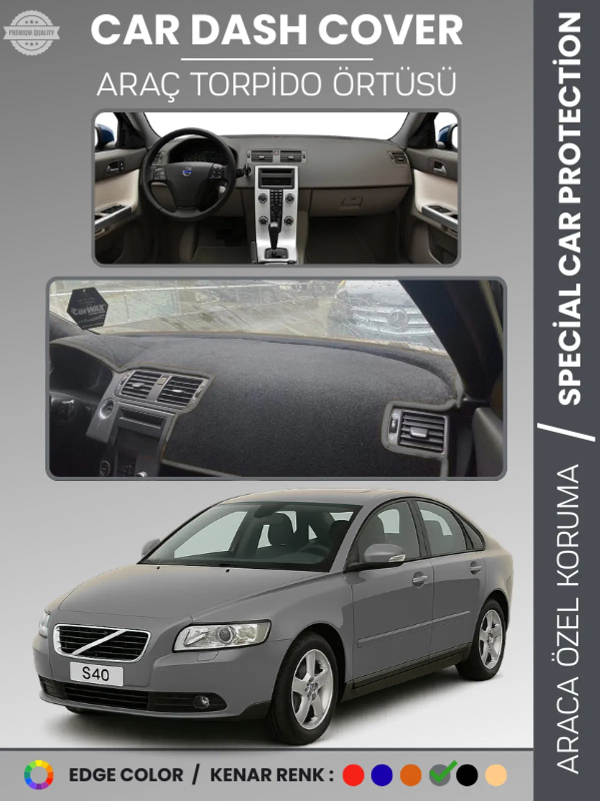 VOLVO S40 (2008-2012) Uyumlu Torpido Örtüsü Araca Özel Ön Göğüs Koruma