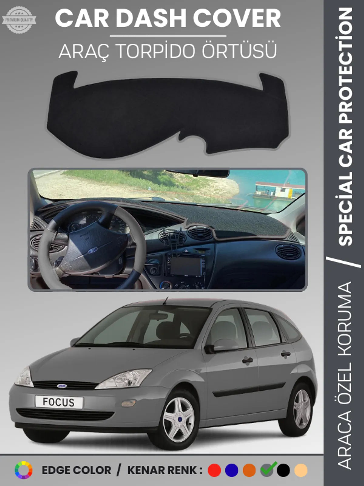 FORD FOCUS 1 (1998-2005) Uyumlu Torpido Örtüsü Araca Özel Ön Göğüs Koruma