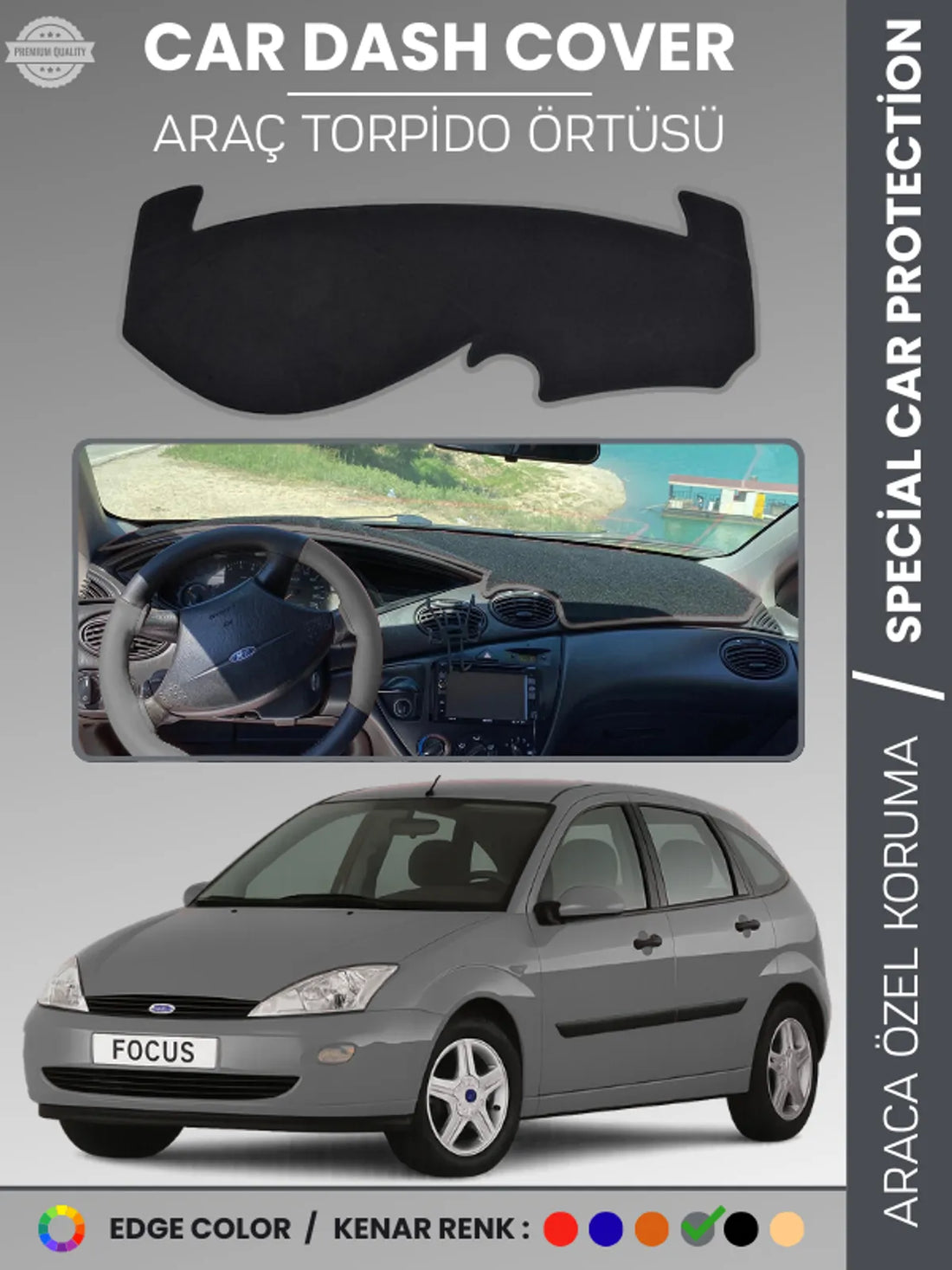 FORD FOCUS 1 (1998-2005) Uyumlu Torpido Örtüsü Araca Özel Ön Göğüs Koruma