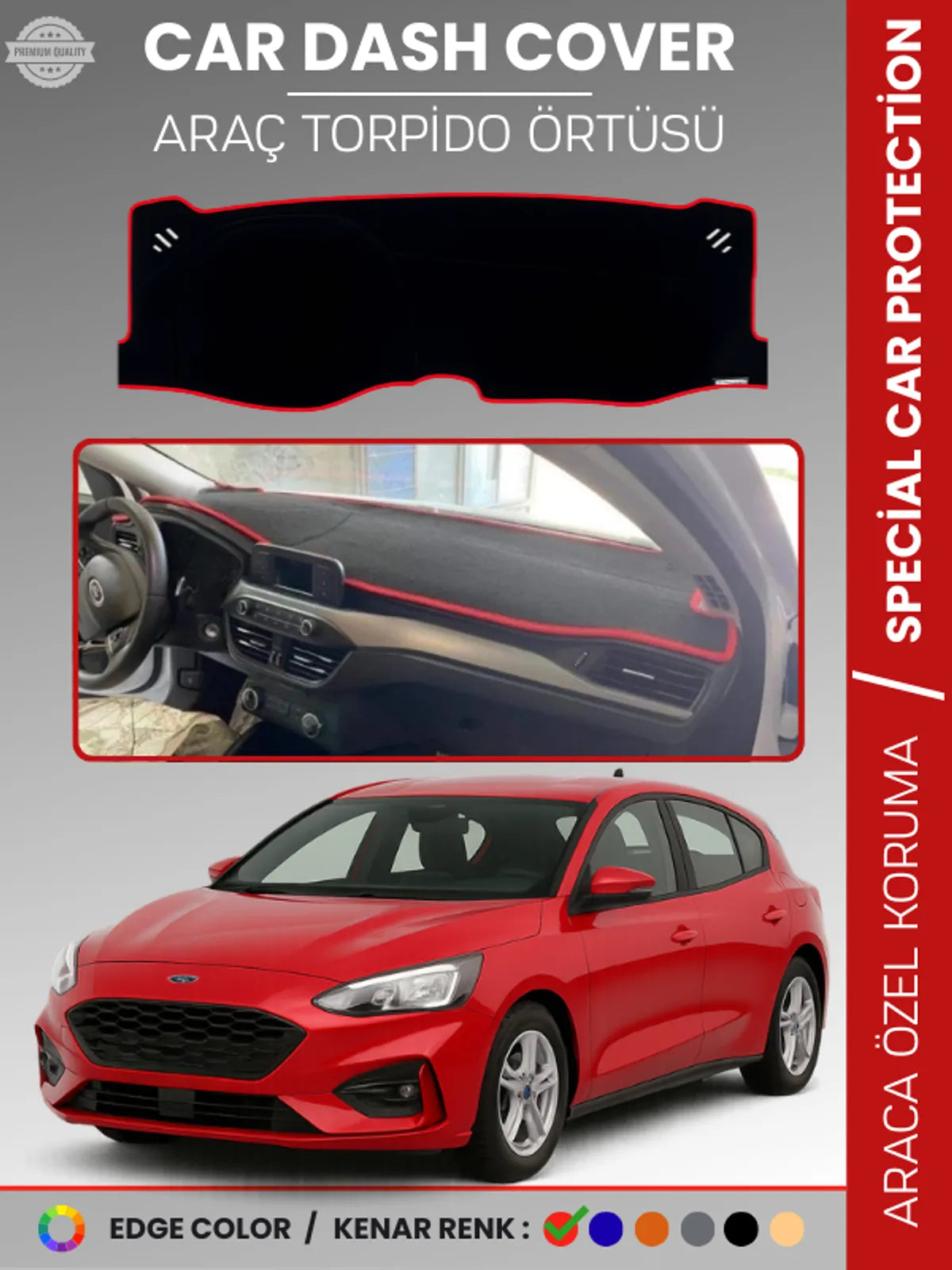 FORD FOCUS 4 (2017-2021) Uyumlu Torpido Örtüsü Araca Özel Ön Göğüs Koruma