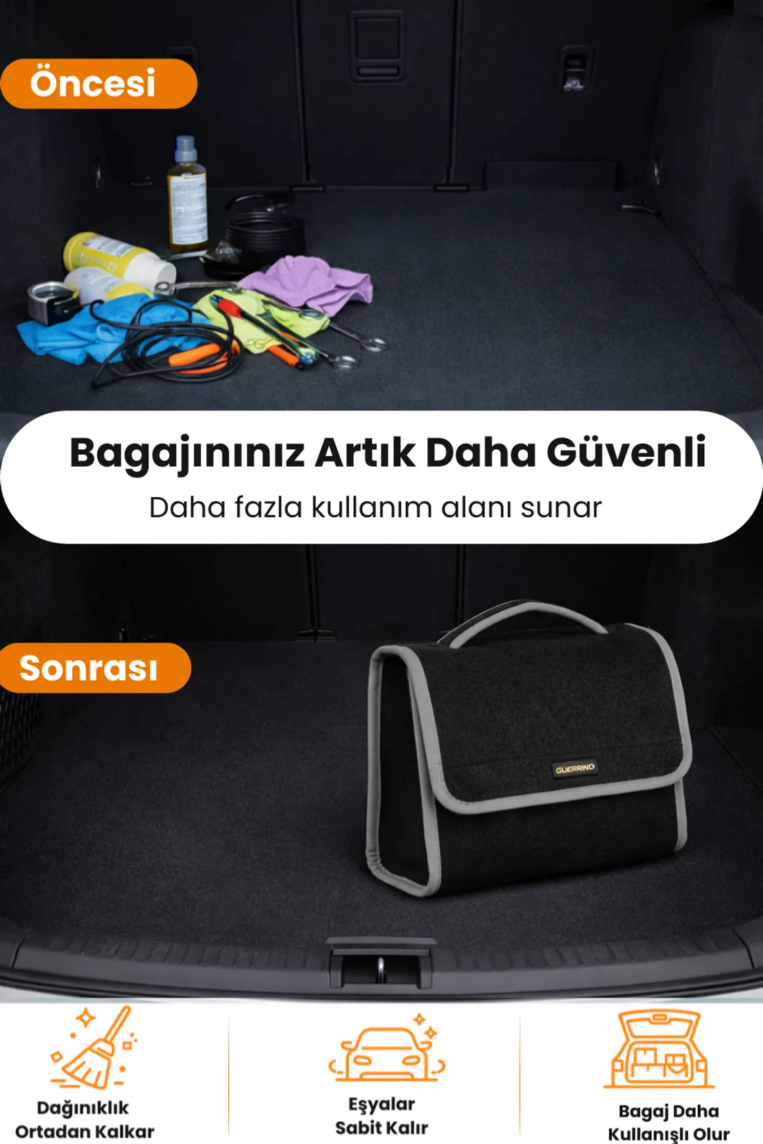 Oto Bagaj Çantası M Boy Kaymaz Cırt Bantlı Velur Kompakt Düzenleyici