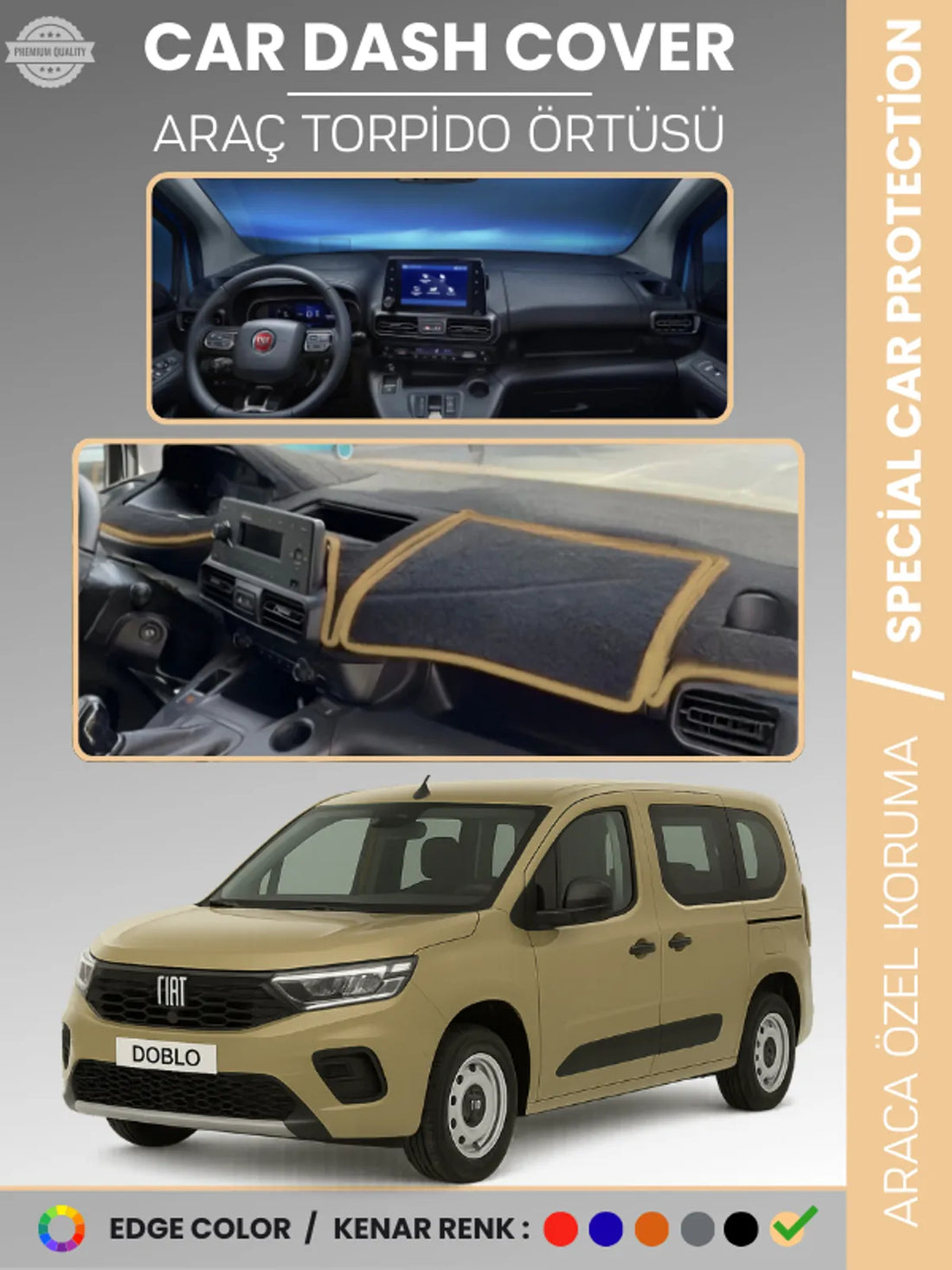 Fiat DOBLO (2023+) Uyumlu Torpido Örtüsü Araca Özel Ön Göğüs Koruma