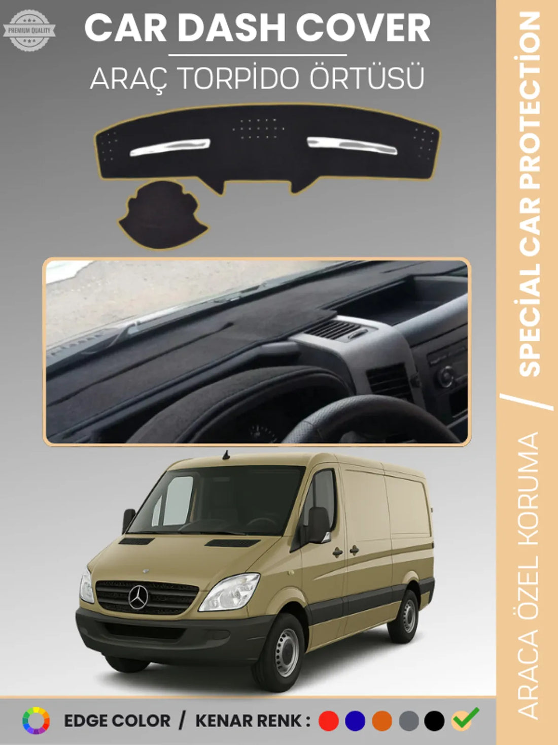 MERCEDES SPRINTER W906 (2006-2018) Uyumlu Torpido Örtüsü Araca Özel Ön Göğüs Koruma