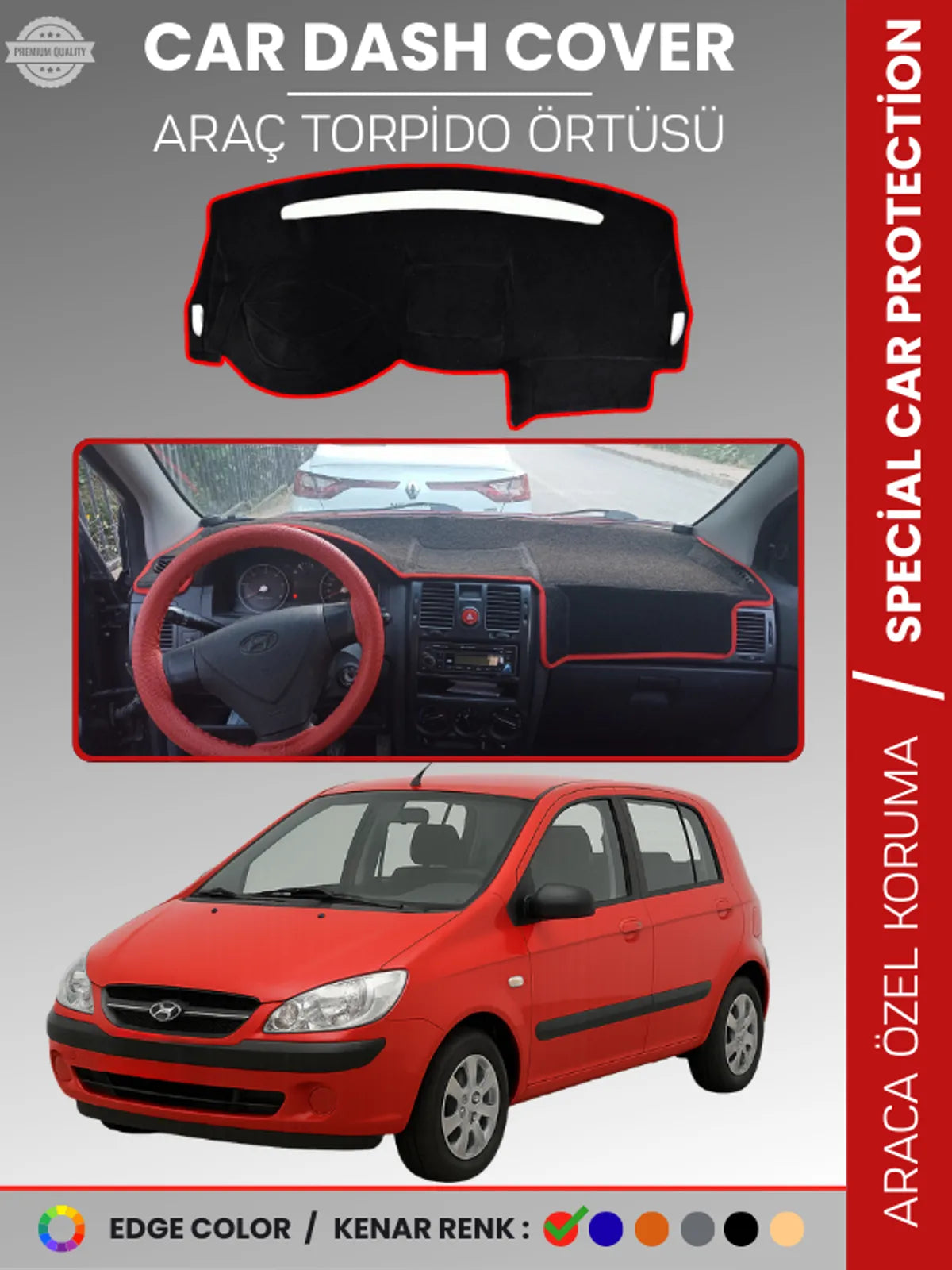 HYUNDAİ GETZ (2002-2011) Uyumlu Torpido Örtüsü Araca Özel Ön Göğüs Koruma