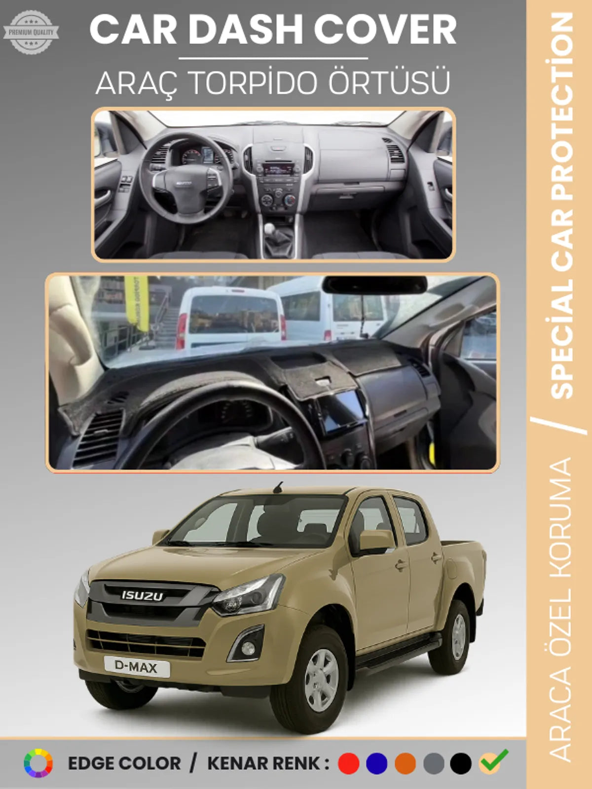ISUZU D-MAX RT50 KASA (2012-2019) Uyumlu Torpido Örtüsü Araca Özel Ön Göğüs Koruma