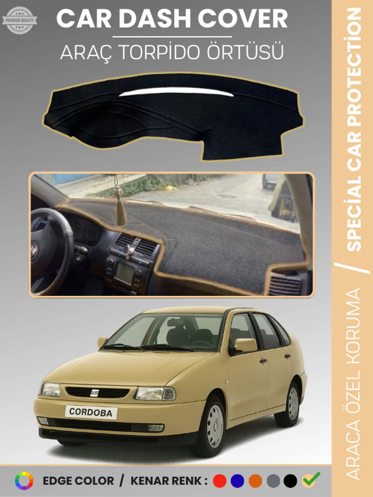 SEAT CORDOBA (1998-2001) Uyumlu Torpido Örtüsü Araca Özel Ön Göğüs Koruma