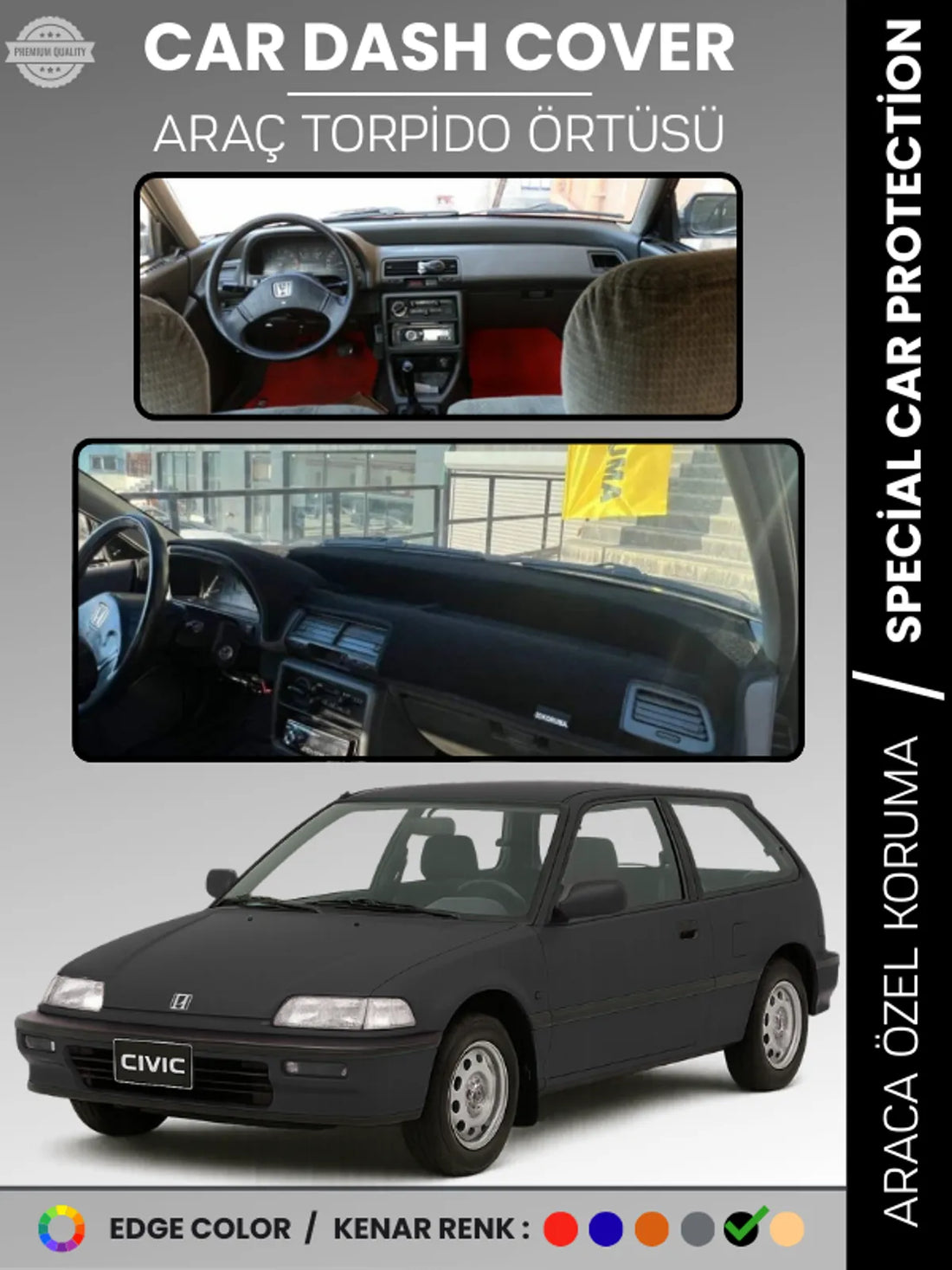 HONDA CIVIC EF (1988-1991) Uyumlu Torpido Örtüsü Araca Özel Ön Göğüs Koruma