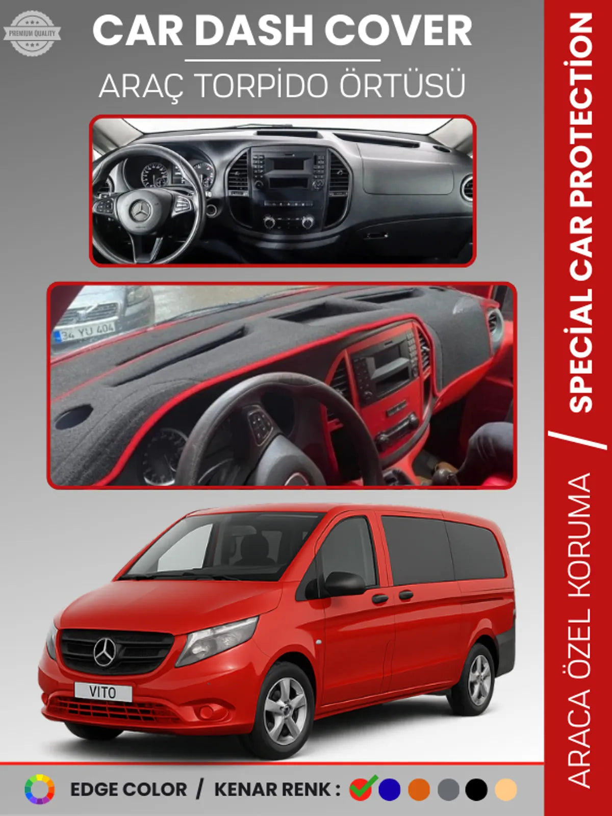 MERCEDES VITO W447 (2014-2023) Uyumlu Torpido Örtüsü Araca Özel Ön Göğüs Koruma