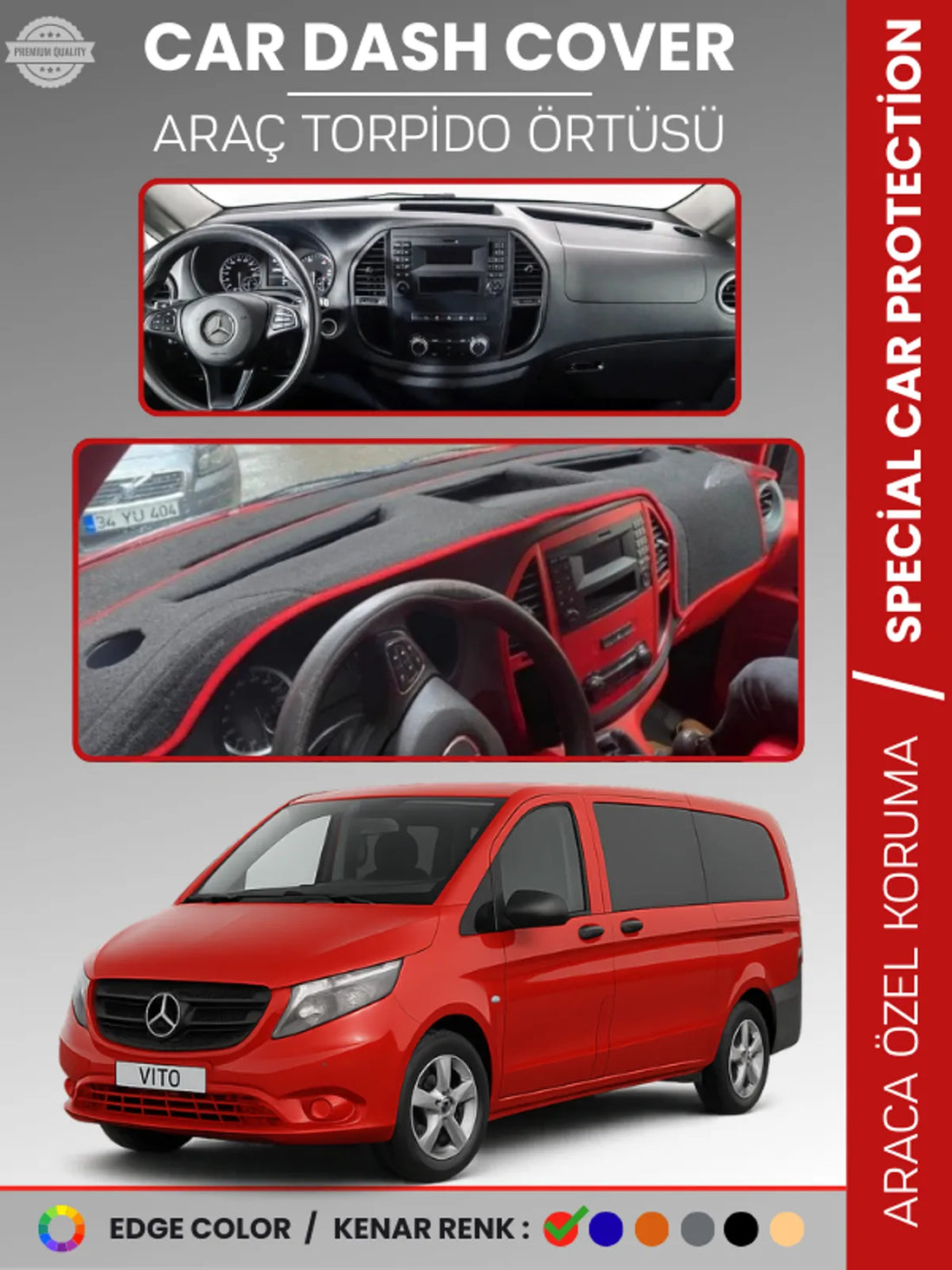 MERCEDES VITO W447 (2014-2023) Uyumlu Torpido Örtüsü Araca Özel Ön Göğüs Koruma