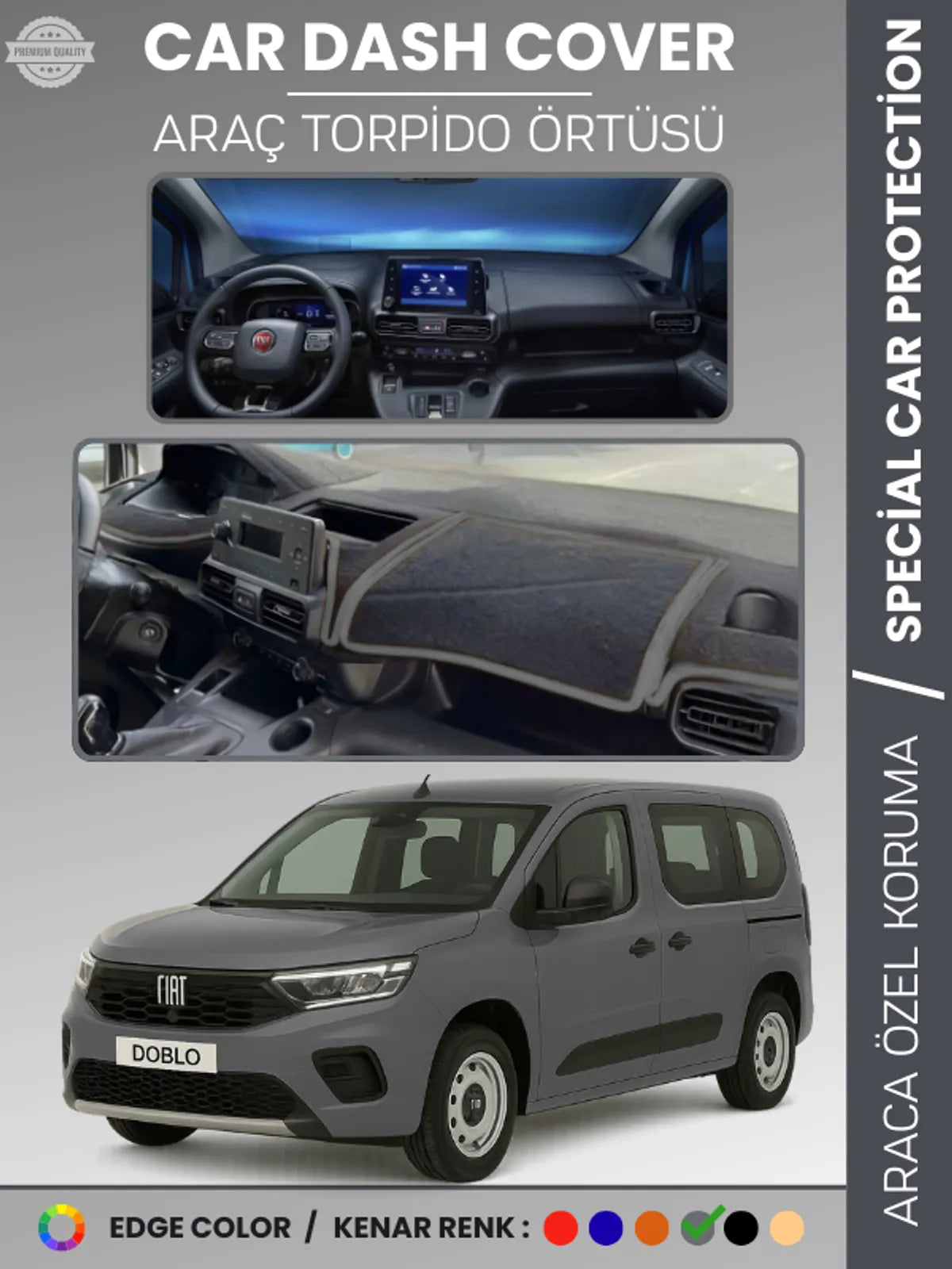 Fiat DOBLO (2023+) Uyumlu Torpido Örtüsü Araca Özel Ön Göğüs Koruma