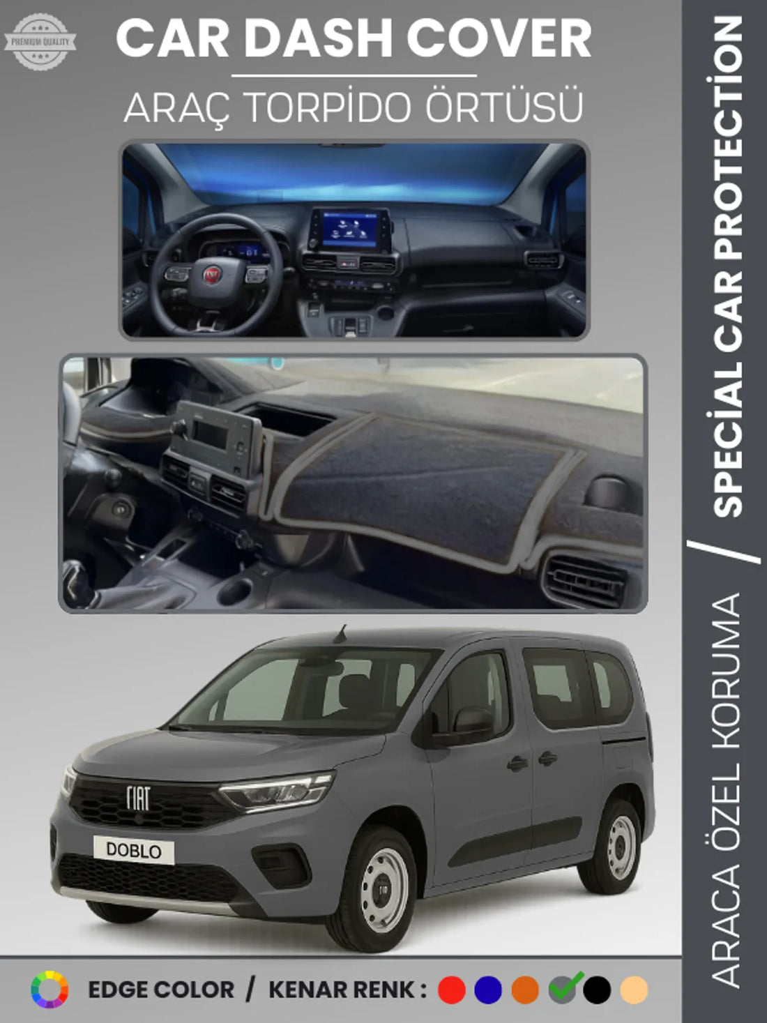 Fiat DOBLO (2023+) Uyumlu Torpido Örtüsü Araca Özel Ön Göğüs Koruma