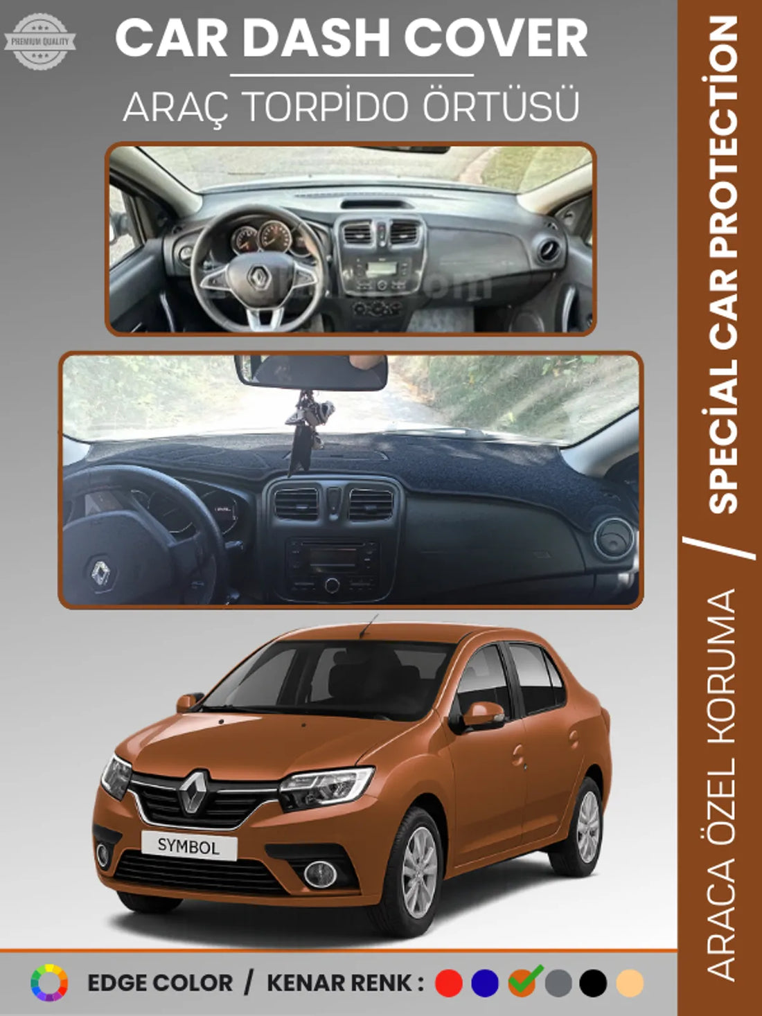 RENAULT SYMBOL 3 SAKLAMA GÖZSÜZ (2013-2021) Uyumlu Torpido Örtüsü Araca Özel Ön Göğüs Koruma