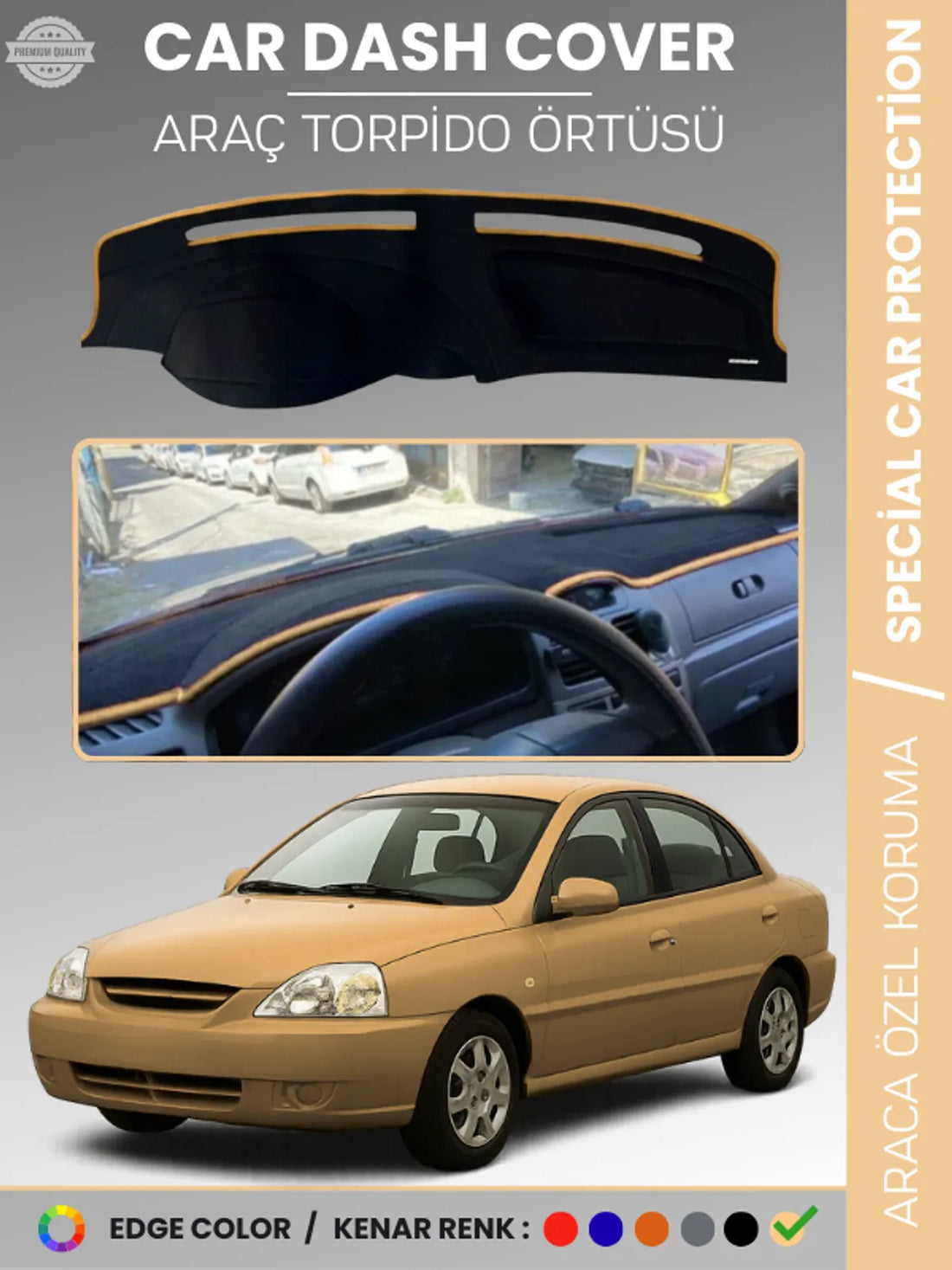 KİA RİO (2000-2005) Uyumlu Torpido Örtüsü Araca Özel Ön Göğüs Koruma