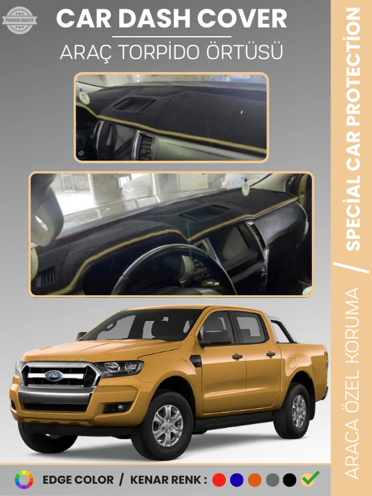 FORD RANGER (2018-2019) Uyumlu Torpido Örtüsü Araca Özel Ön Göğüs Koruma