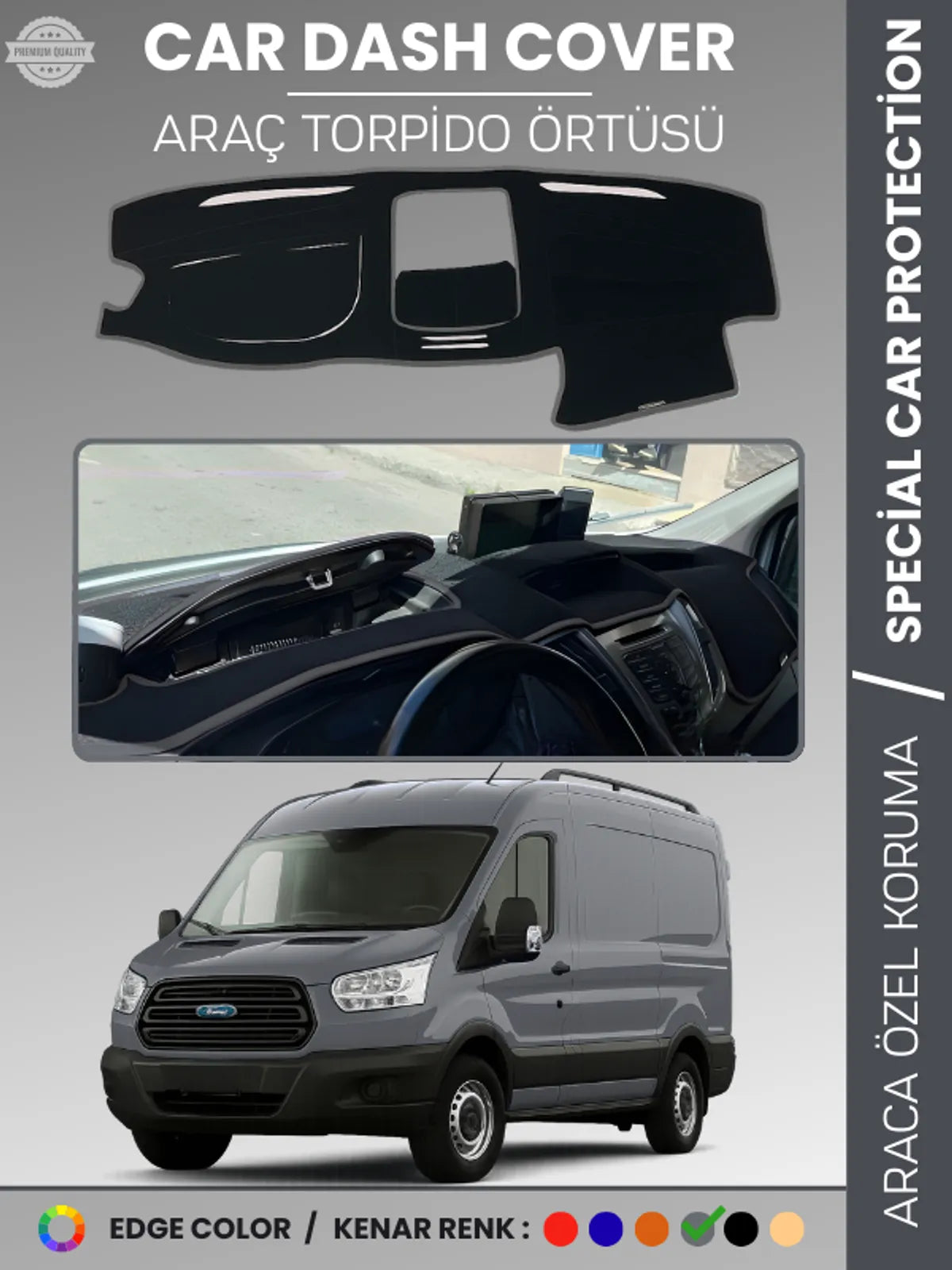 FORD TRANSİT V363 (2014-2019) Uyumlu Torpido Örtüsü Araca Özel Ön Göğüs Koruma