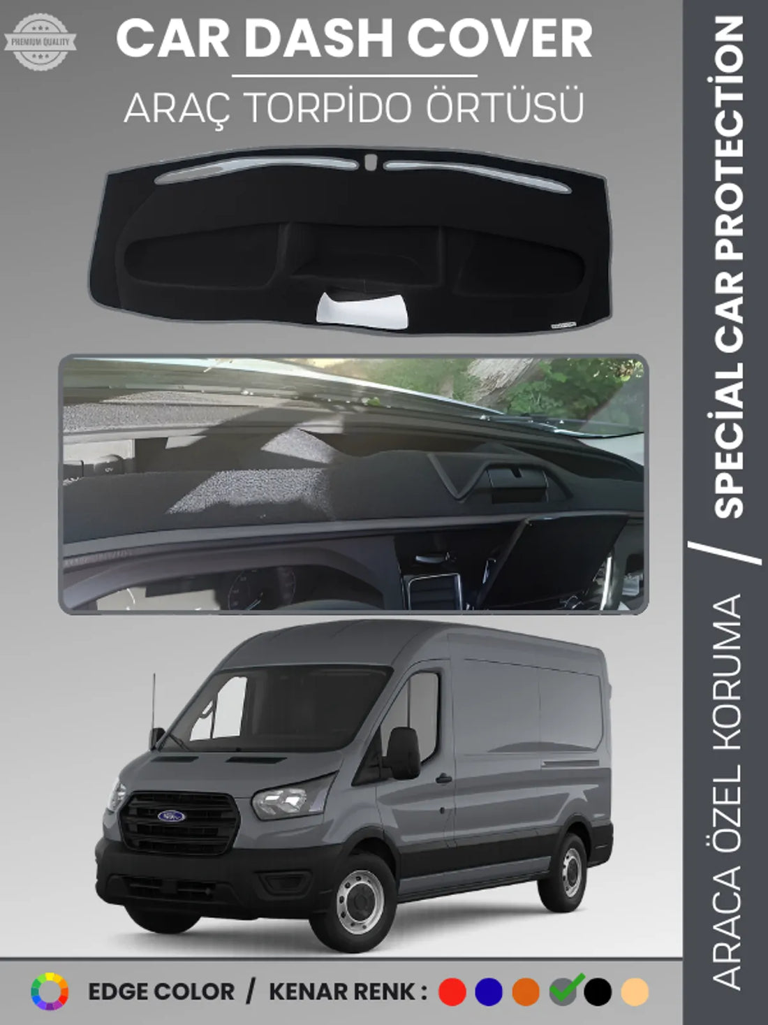 FORD TRANSİT V363 (2019-2023) Uyumlu Torpido Örtüsü Araca Özel Ön Göğüs Koruma