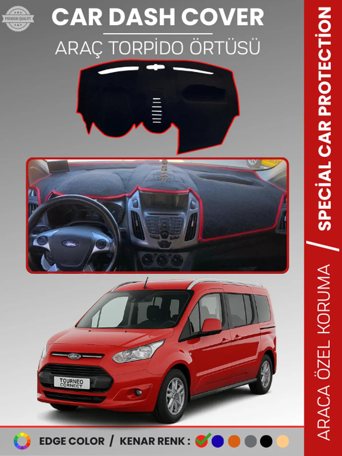 FORD TORNEO CONNECT (2013-2020) Uyumlu Torpido Örtüsü Araca Özel Ön Göğüs Koruma