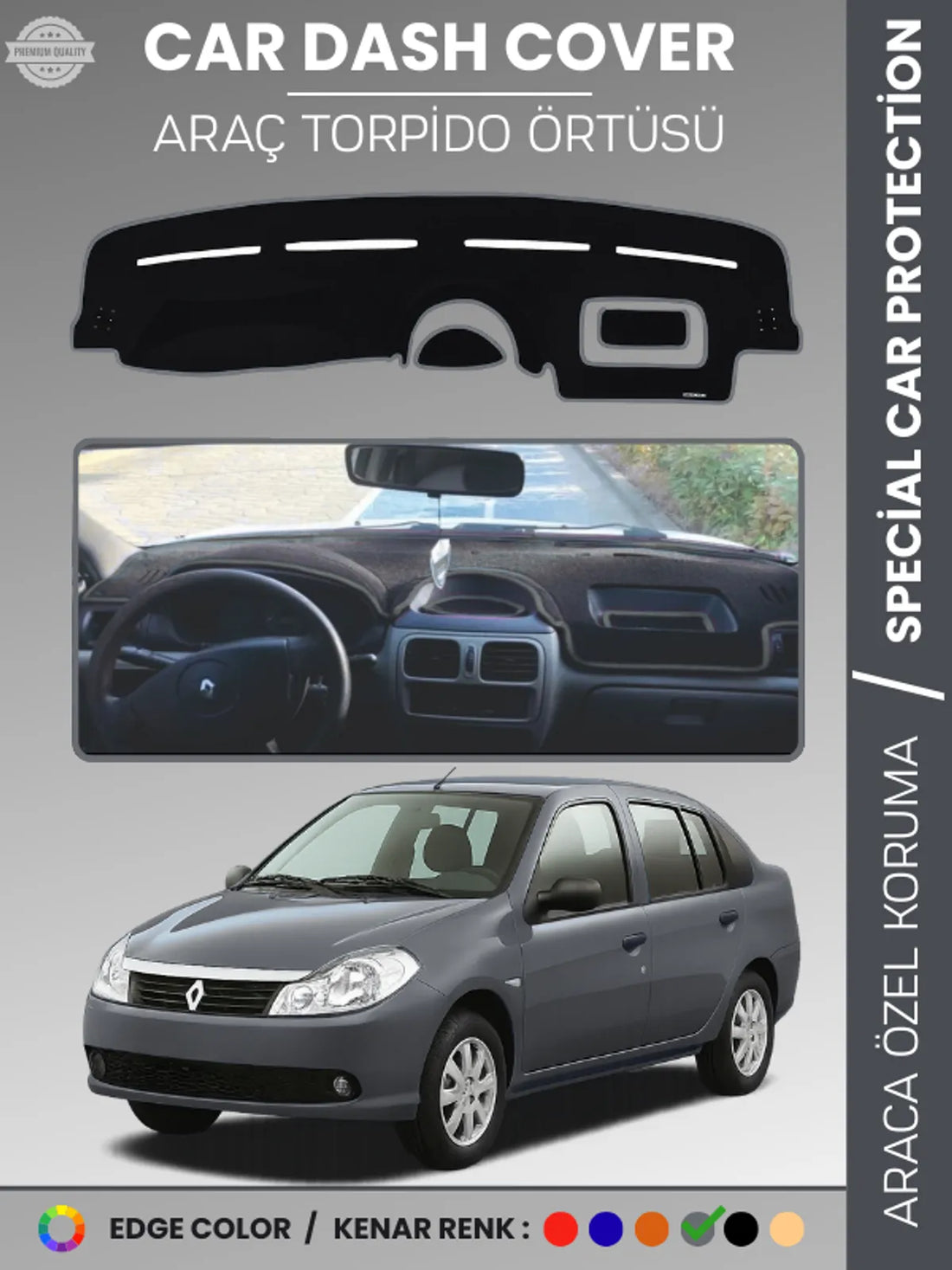 RENAULT SYMBOL 2 ALİZE (2008-2013) Uyumlu Torpido Örtüsü Araca Özel Ön Göğüs Koruma