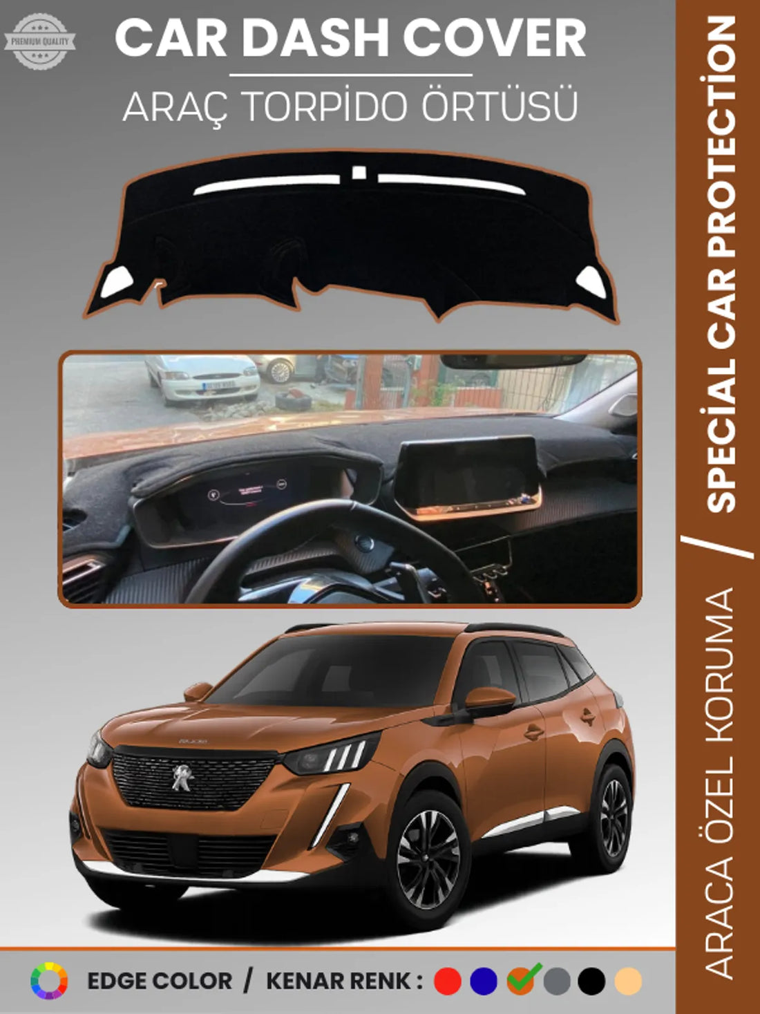 PEUGEOT 2008 (2019-2021) Uyumlu Torpido Örtüsü Araca Özel Ön Göğüs Koruma