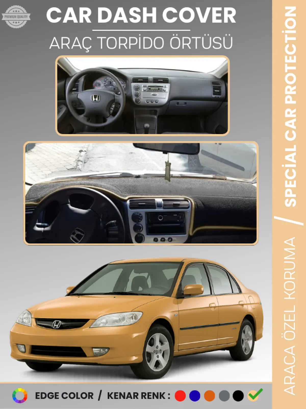 HONDA CIVIC VTEC2 (2003-2005) Uyumlu Torpido Örtüsü Araca Özel Ön Göğüs Koruma