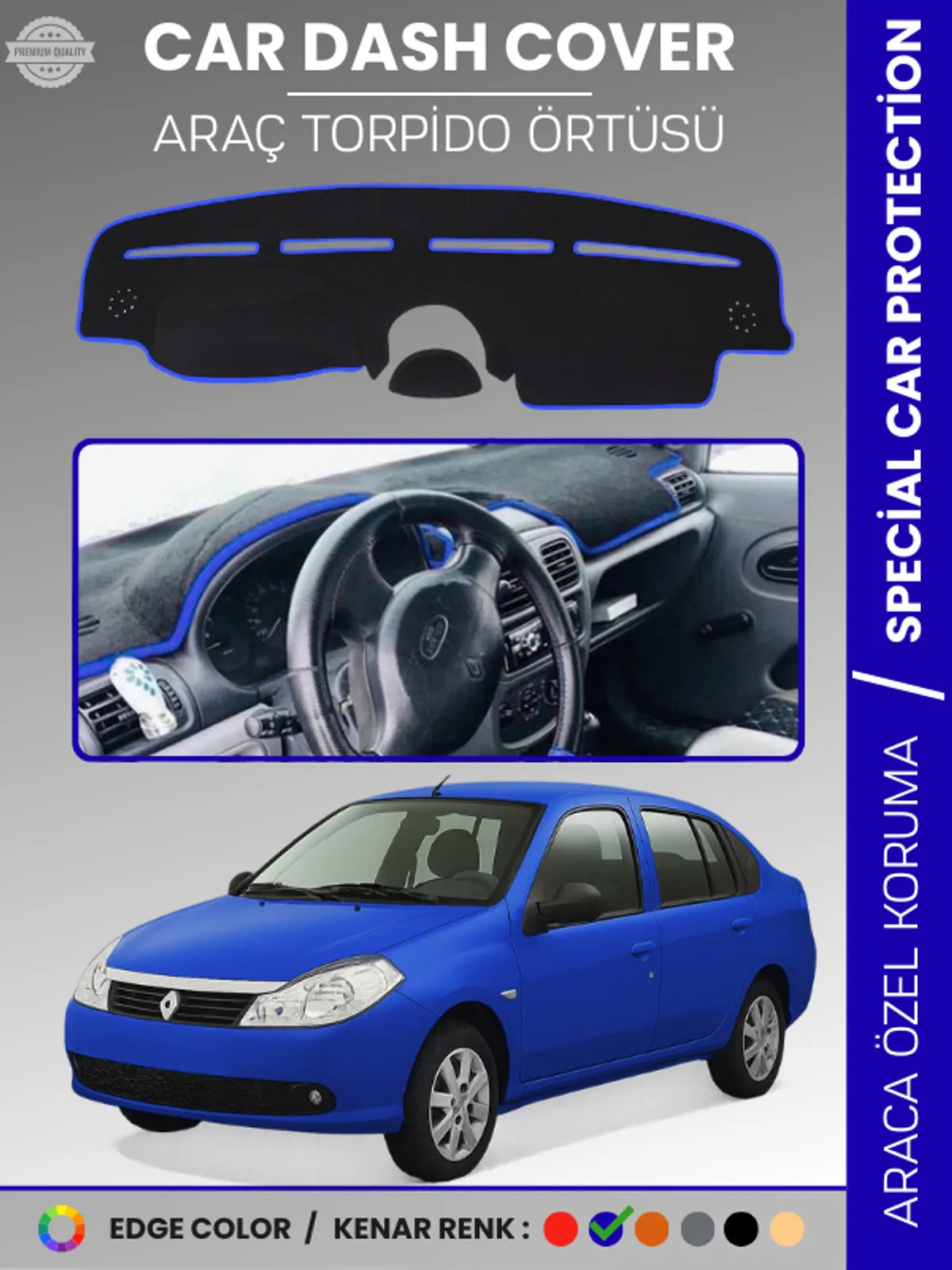 RENAULT SYMBOL 2 AIRBAGLI (2008-2013) Uyumlu Torpido Örtüsü Araca Özel Ön Göğüs Koruma