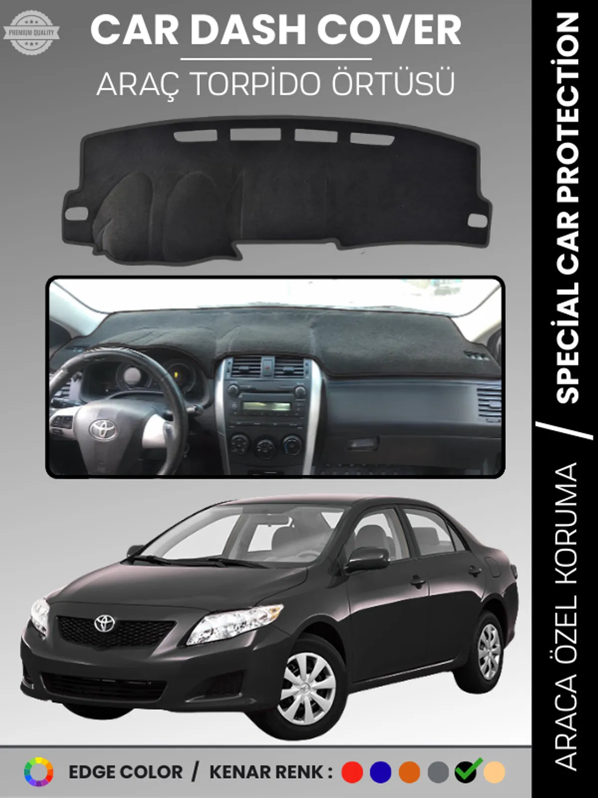 TOYOTA COROLLA E140 (2007-2013) Uyumlu Torpido Örtüsü Araca Özel Ön Göğüs Koruma