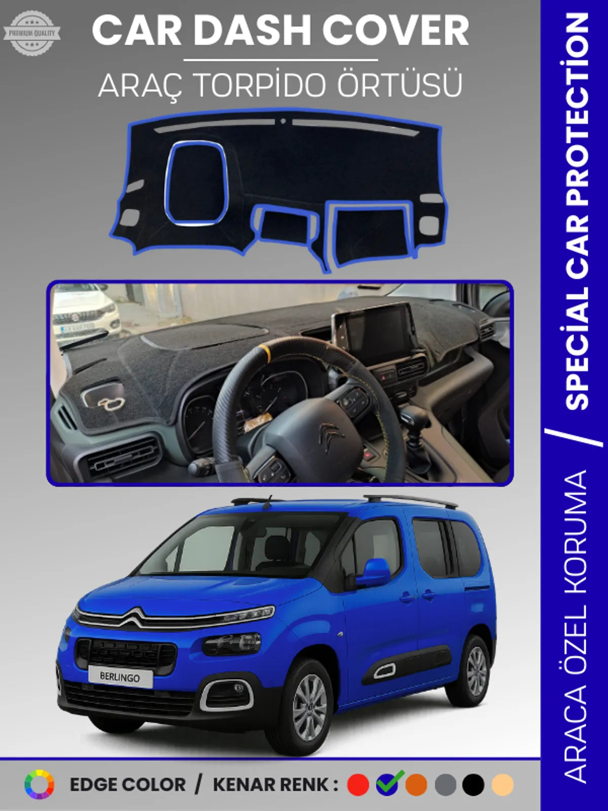 CITROEN BERLİNGO (2018-20025) Uyumlu Torpido Örtüsü Araca Özel Ön Göğüs Koruma