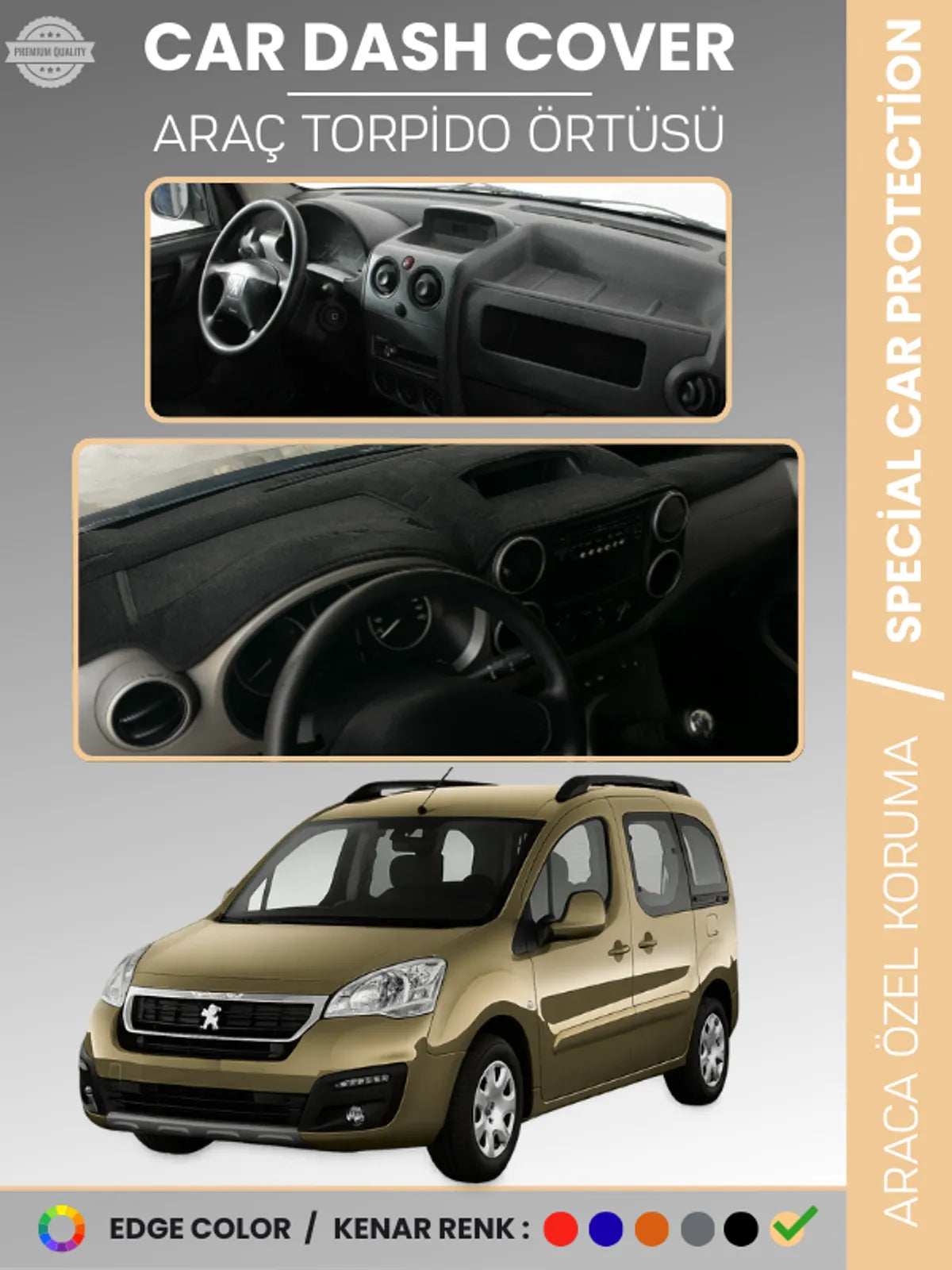 PEUGEOT PARTNER TEPEE (2008-2018) Uyumlu Torpido Örtüsü Araca Özel Ön Göğüs Koruma