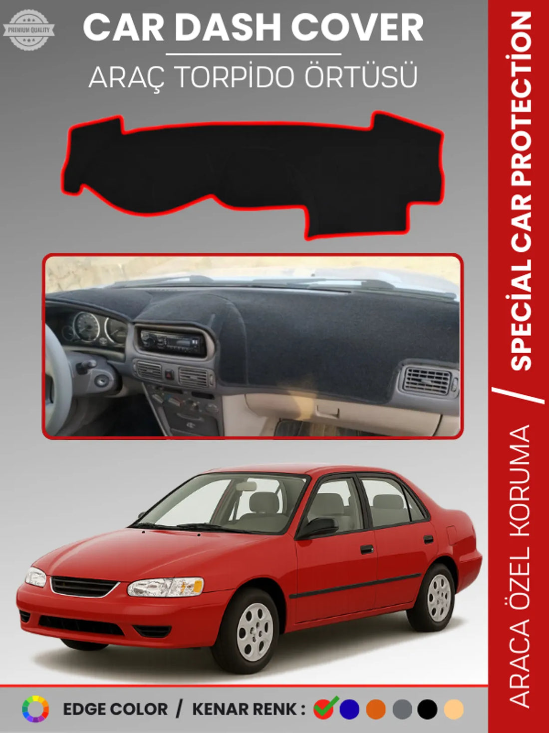 TOYOTA COROLLA E110 (1998-2002) Uyumlu Torpido Örtüsü Araca Özel Ön Göğüs Koruma