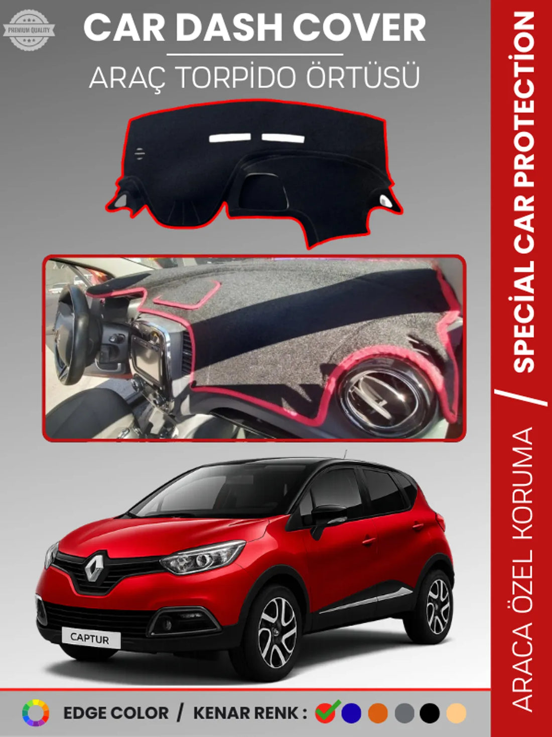 RENAULT CAPTUR 1 (2013-2019) Uyumlu Torpido Örtüsü Araca Özel Ön Göğüs Koruma