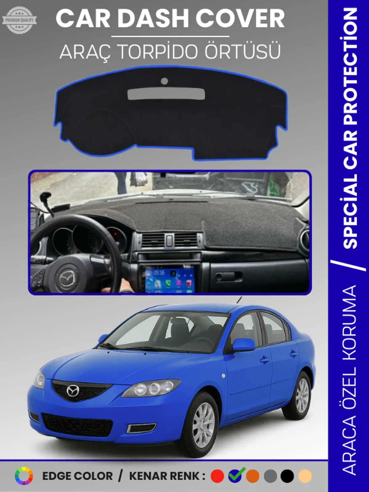 MAZDA 3 (2003-2009) Uyumlu Torpido Örtüsü Araca Özel Ön Göğüs Koruma