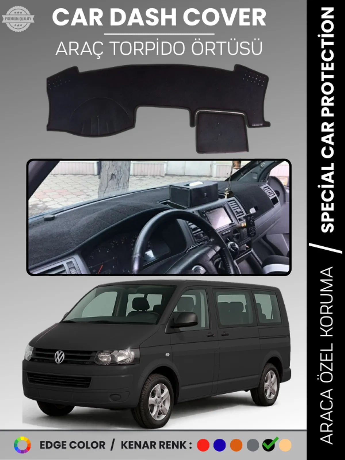 VOLKSWAGEN TRANSPORTER T5 (2003-2016) Uyumlu Torpido Örtüsü Araca Özel Ön Göğüs Koruma