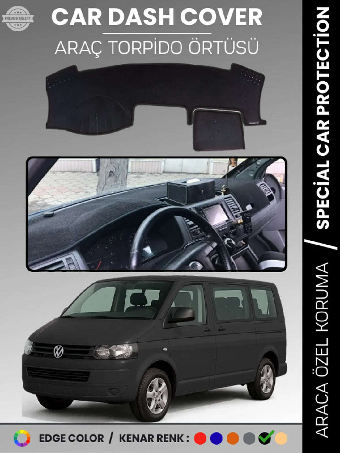VOLKSWAGEN TRANSPORTER T5 (2003-2016) Uyumlu Torpido Örtüsü Araca Özel Ön Göğüs Koruma