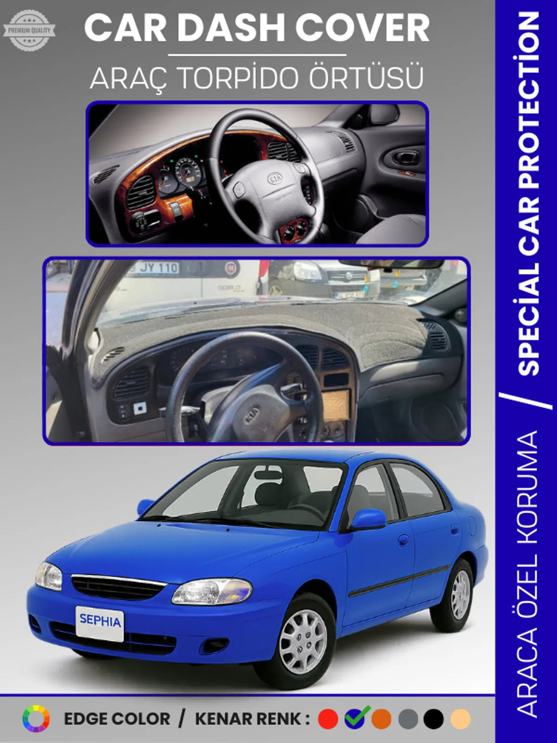 KİA SEPHİA (1998-2004) Uyumlu Torpido Örtüsü Araca Özel Ön Göğüs Koruma