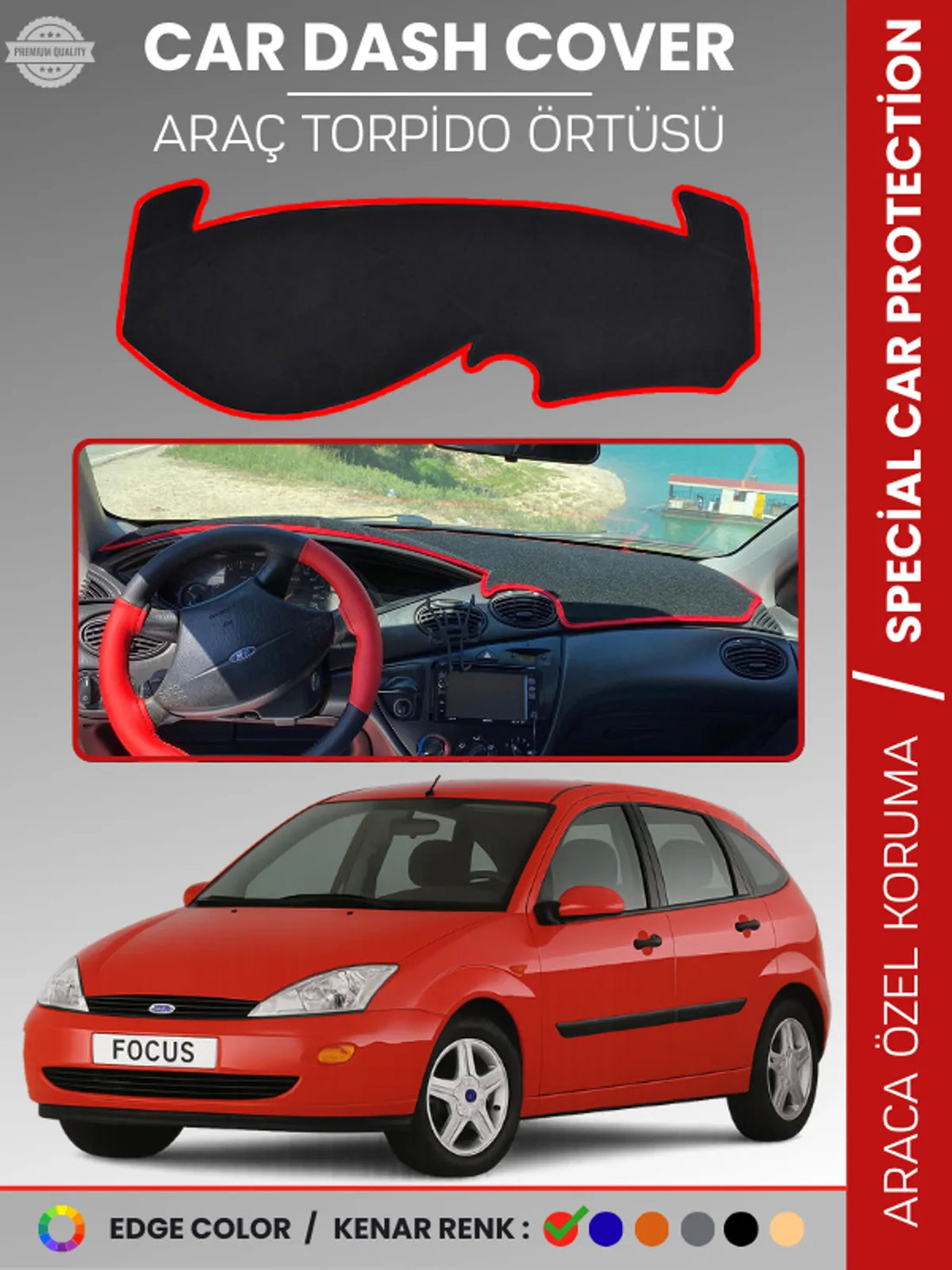 FORD FOCUS 1 (1998-2005) Uyumlu Torpido Örtüsü Araca Özel Ön Göğüs Koruma