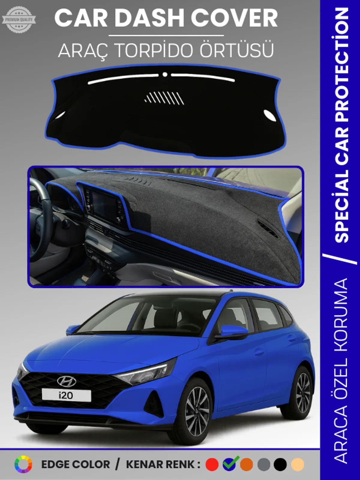 HYUNDAİ İ20 (2020+) Uyumlu Torpido Örtüsü Araca Özel Ön Göğüs Koruma