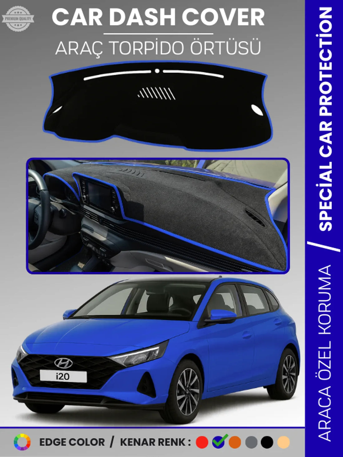 HYUNDAİ İ20 (2020+) Uyumlu Torpido Örtüsü Araca Özel Ön Göğüs Koruma