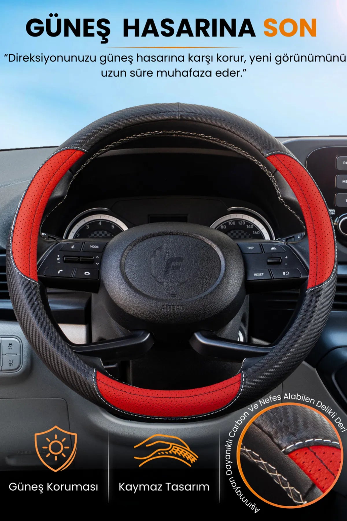 Carbon Detaylı Direksiyon Kılıfı Universal Geçmeli Premium Deri