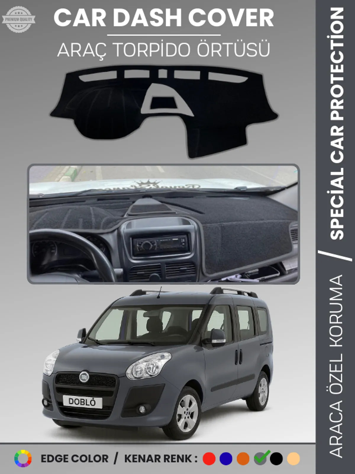 FIAT DOBLO D3 KAPAKLI (2013-2015) Uyumlu Torpido Örtüsü Araca Özel Ön Göğüs Koruma
