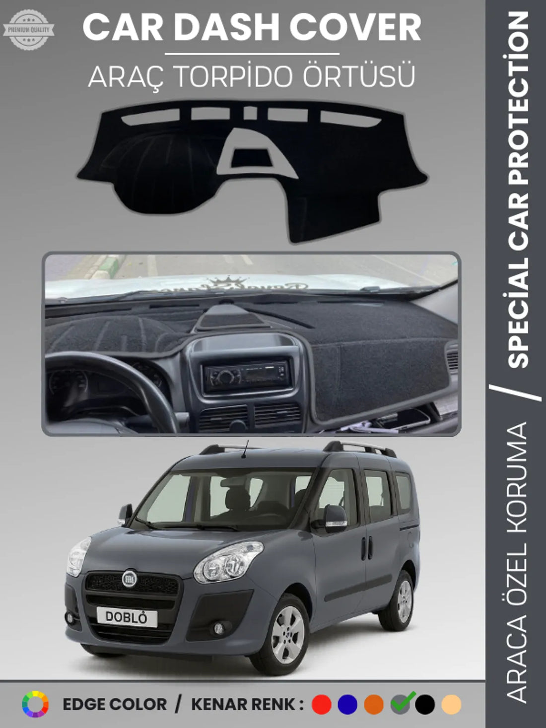 FIAT DOBLO D3 KAPAKLI (2013-2015) Uyumlu Torpido Örtüsü Araca Özel Ön Göğüs Koruma