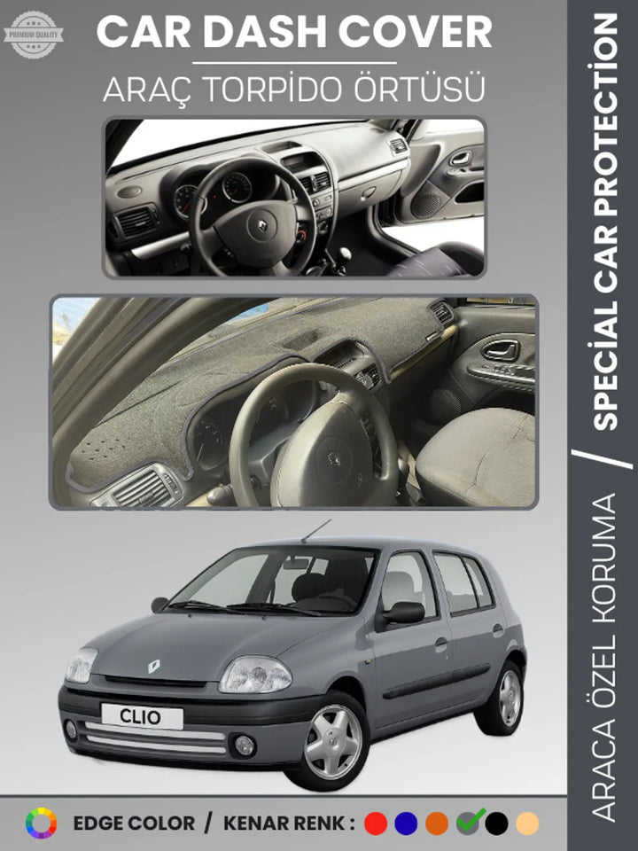 RENAULT CLIO 2 EKRANLI + ÇUKURLU (2001-2012) Uyumlu Torpido Örtüsü Araca Özel Ön Göğüs Koruma