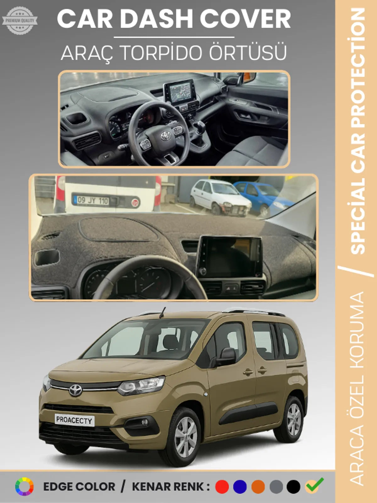 TOYOTA PROACE CITY (2019-2024) Uyumlu Torpido Örtüsü Araca Özel Ön Göğüs Koruma