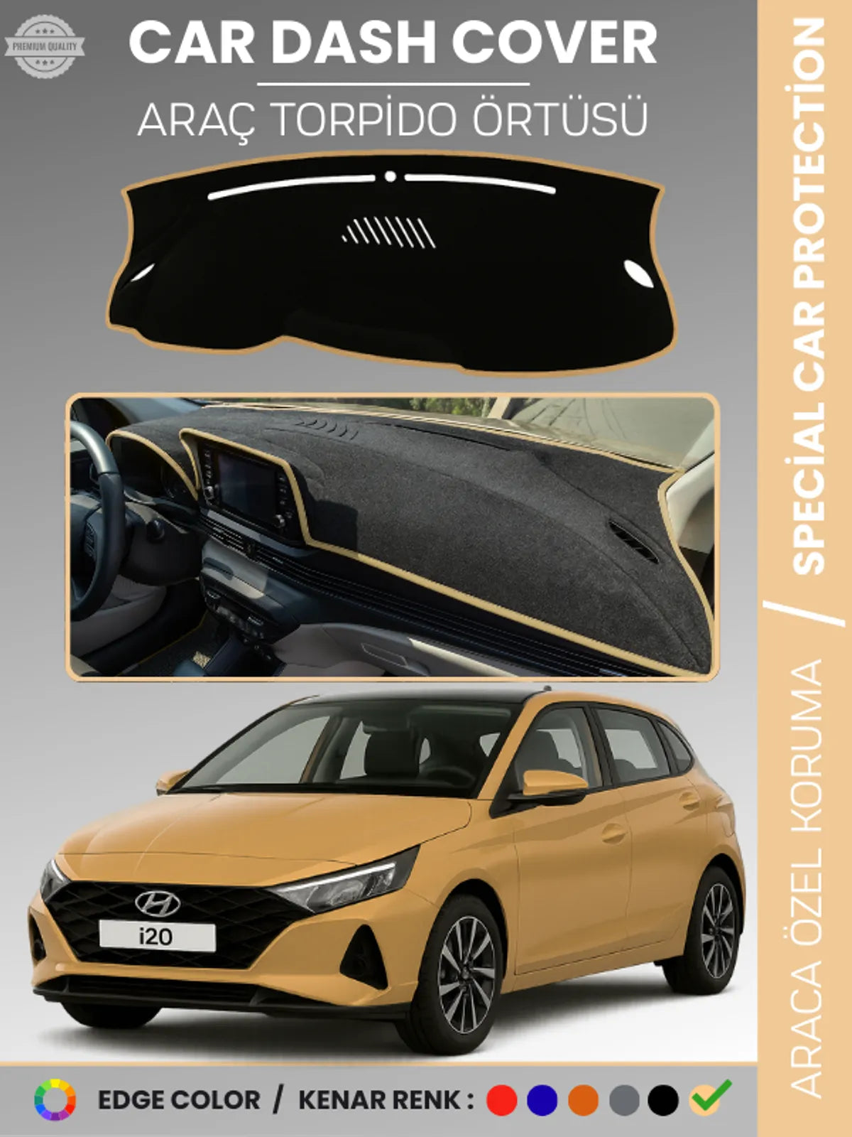 HYUNDAİ İ20 (2020+) Uyumlu Torpido Örtüsü Araca Özel Ön Göğüs Koruma